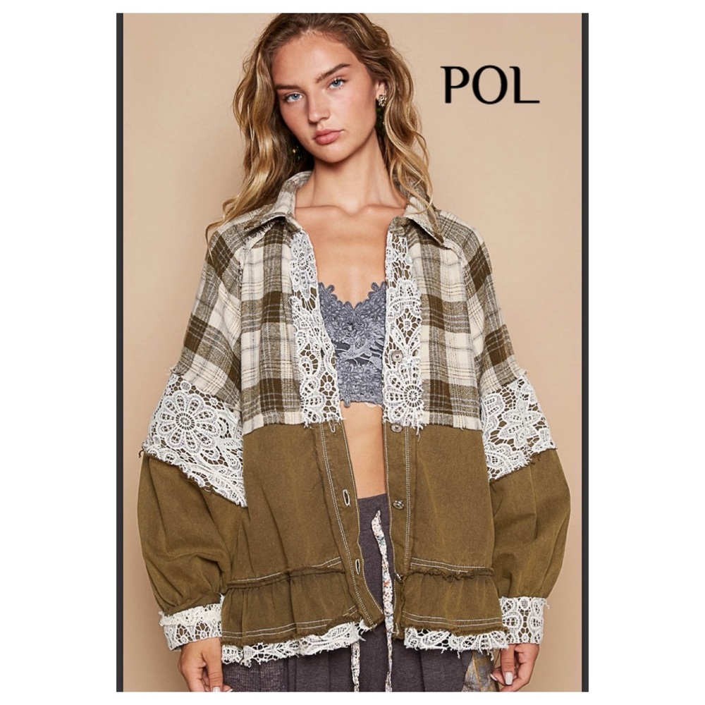 $50 start  340 2 LEFT ⬇️POL vintage washed crochet basil shacket